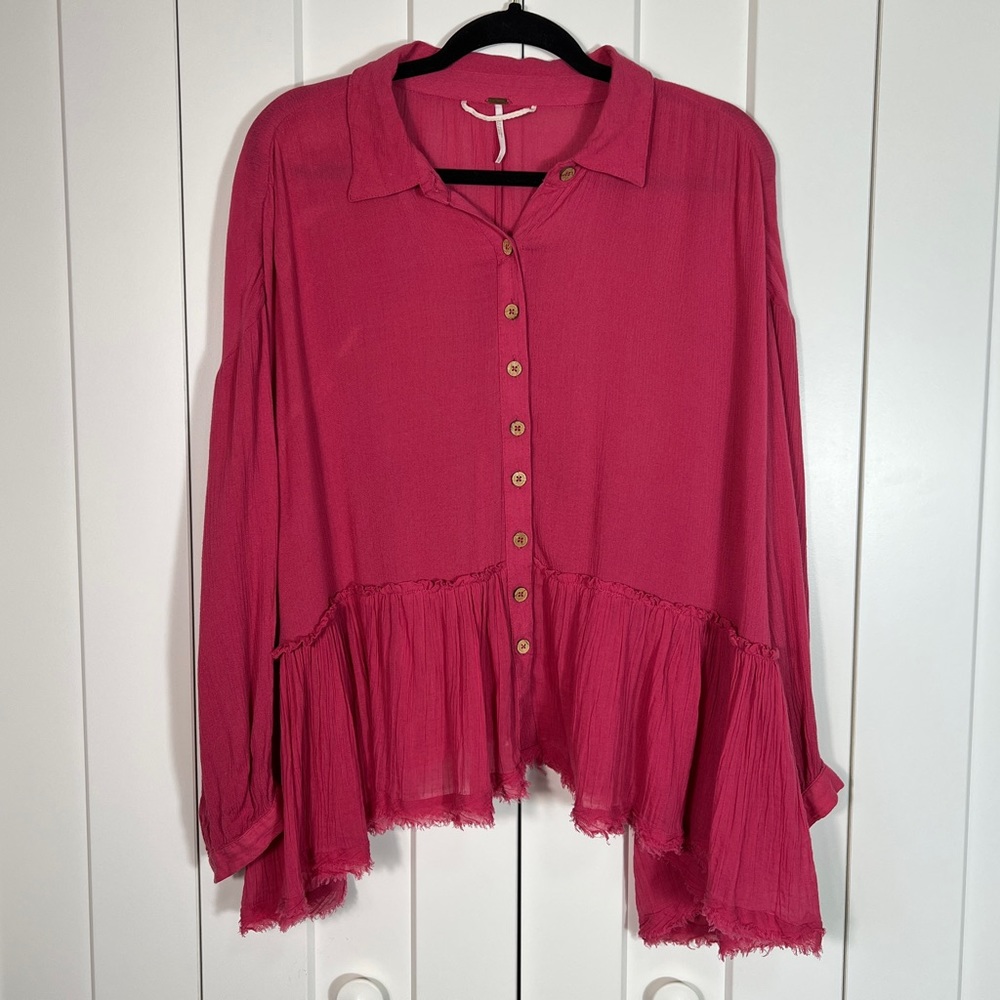 Free People Pink Button-Down Blouse